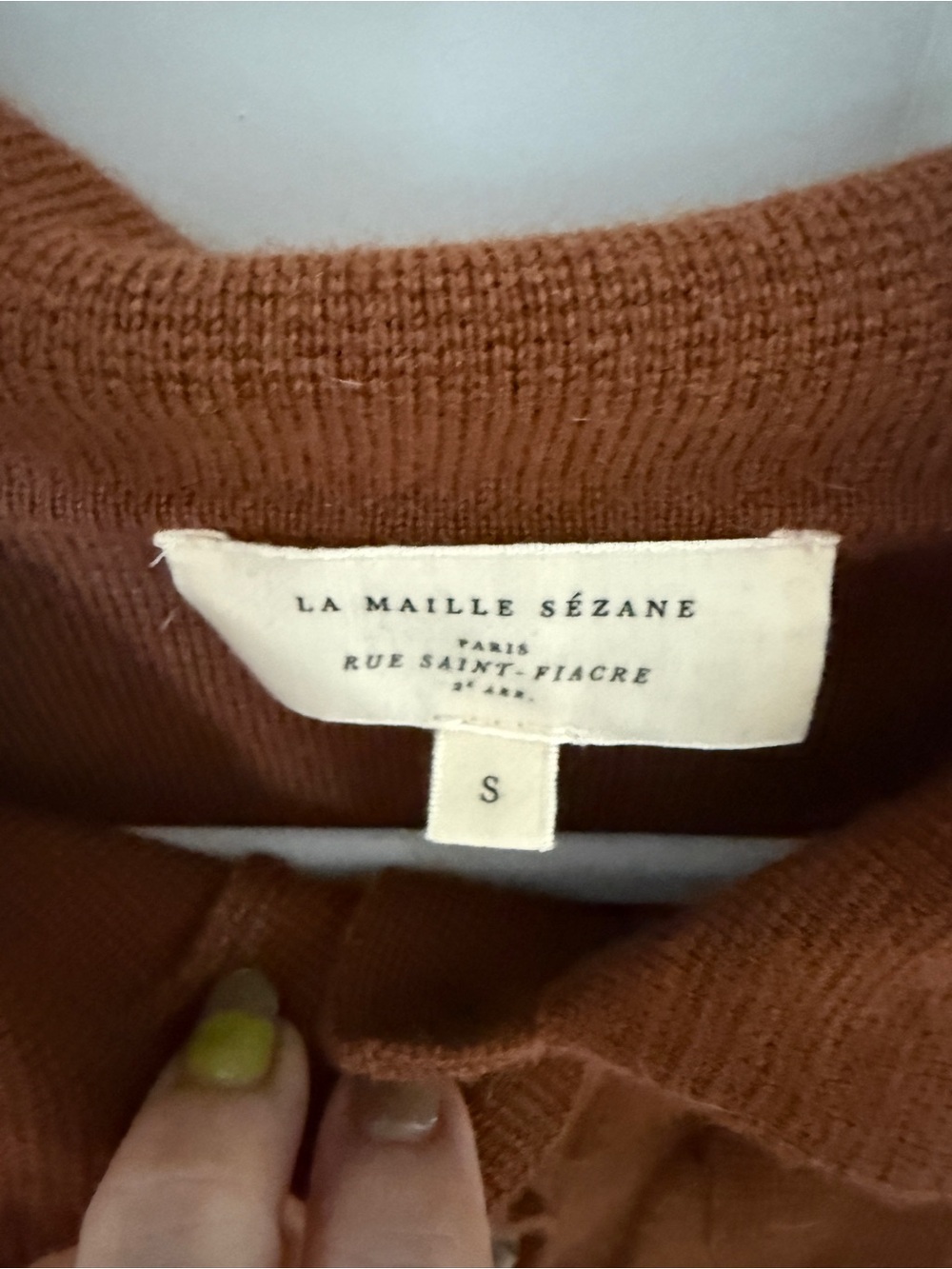 Sezane Chest-Pocket Button-Front Knit Jacket in Rust - Picture 3 of 8